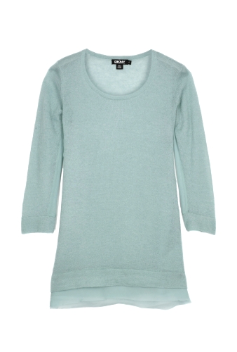 Aqua Airy Blend Chiffon Insert Sweater by DKNY
