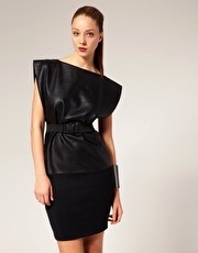 Aqua Faux Leather & Jersey Tunic Dress