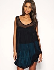 Aqua Happy Sack Velvet & Mesh Drape Dress