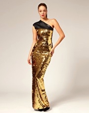 Aqua Lloyd Sequin Maxi Dress With Faux Leather Padded Shoulder
