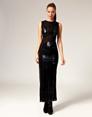 Aqua Maxi Dress With Mesh Panelling and Sequin Embellishment