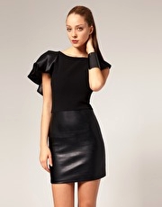 Aqua Orchid Dress with an Exaggerated Cape Shoulder