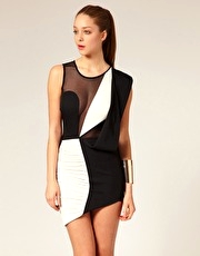 Aqua Peter Pan Dress With Mesh Insert
