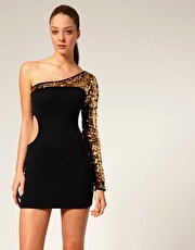 Aqua Victory Mini Dress With Sequin Sleeve and Cut Out Detail