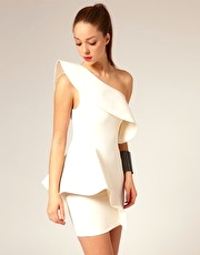Aqua Wendy One Shoulder Peplum Dress With Structured Frill