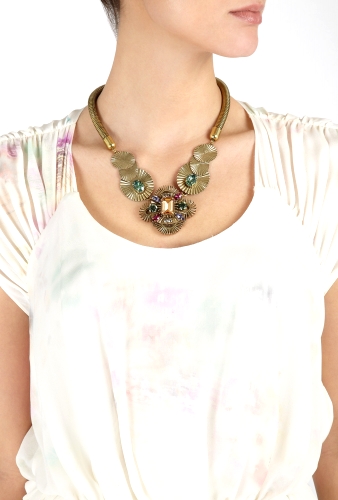 Art Deco Disc & Multi Coloured Crystal Necklace by Anton Heu