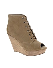 ASOS ALLEGRA Suede Peep Toe Wedge Lace Up Boot