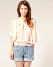 ASOS Angel Sleeve Shirred Waist Blouse