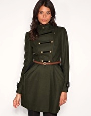 ASOS Belted Velvet Detail Military Coat