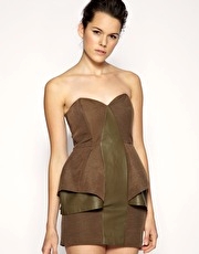 ASOS BLACK Dress With Leather Insert Peplum