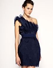 ASOS BLACK One Shoulder Organza Tape Dress