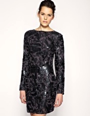 ASOS BLACK Wet Look Sequin Body Con Dress