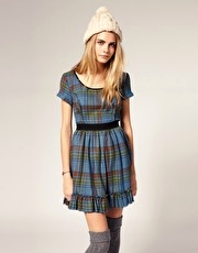ASOS Blue Check 50s Waisted Dress