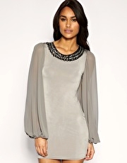 ASOS Chiffon Sleeve Dress With Embellished Trim