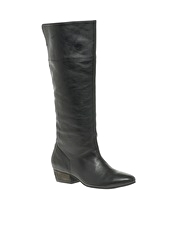 ASOS CLEO Leather Plain Long Leg Pull On Boots