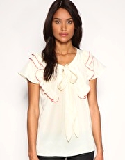 ASOS Contrast Piped Ruffle Pussybow Blouse