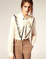 ASOS Cotton Lace Trim Pussybow Blouse