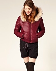 ASOS Crop Puffer Jacket With Faux Fur Trim