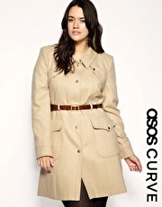 ASOS CURVE Belted Popper Coat