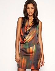 ASOS Electric Print Cowl Draped Dress