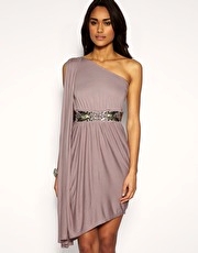 ASOS Embellished Waist Drape One Shoulder Dress