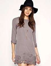 ASOS Floral Cut And Embroidered Hem Shift Dress