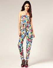 ASOS Floral Print Bandeau Peg Leg Jumpsuit
