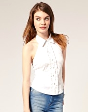 ASOS Halter Shirt With Ruffle Front