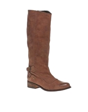 ASOS KATE Leather Long Leg Zip Buckle Pull On Boot