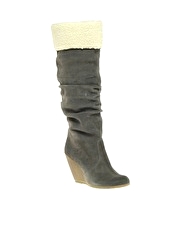 ASOS KING Suede & Shearling Style Cuff Wedge Boot