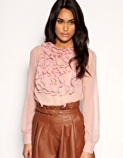 ASOS Lace And Georgette Ruffle Front Blouse