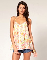 ASOS Lace Trim Printed Zip Front Cami