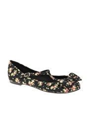 ASOS LEORA Floral Bow T Bar Ballerina