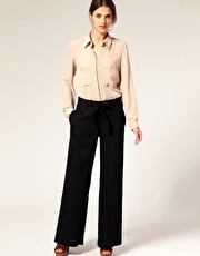 ASOS Linen Wide Leg Trousers With Tie Belt