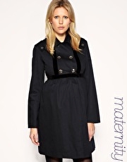 ASOS MATERNITY Double Breasted Velvet Trim Coat