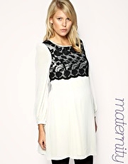 ASOS MATERNITY Swing Dress with Contrast Crochet Top