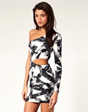 ASOS Mono Print Cut Out Side Bodycon Dress