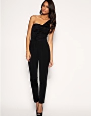 ASOS One Shoulder Ruched Peg Leg Jumpsuit