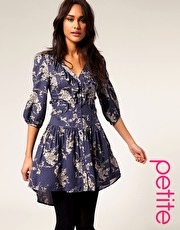 ASOS PETITE Blue Printed Drape Back Dress