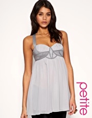 ASOS PETITE Contrast Trim Chiffon Babydoll Top