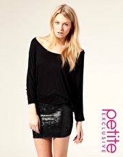 ASOS PETITE Exclusive Sequin Skirt Band Short Sleeve T-Shirt Dress