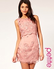 ASOS PETITE Premium Floral Applique Silk Organza Shift