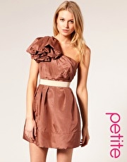 ASOS PETITE SALON Puff Sleeve Strap Dress