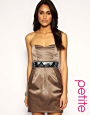 ASOS PETITE Satin Bandeau Dress With Embellished Waist