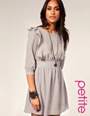 ASOS PETITE Shirred Waist Frill Detail Dress