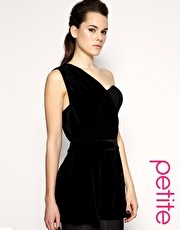 ASOS PETITE Velvet One Shoulder Playsuit