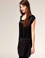 ASOS PREMIUM 1920's Embellished Dropped Waist T- Shirt Dress