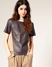 ASOS Premium Leather And Woven T-Shirt