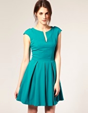 ASOS PREMIUM Pleat Shoulder Dress With Full Skirt