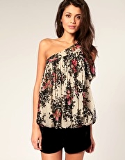 ASOS Printed Chiffon One Shoulder Top - 2
